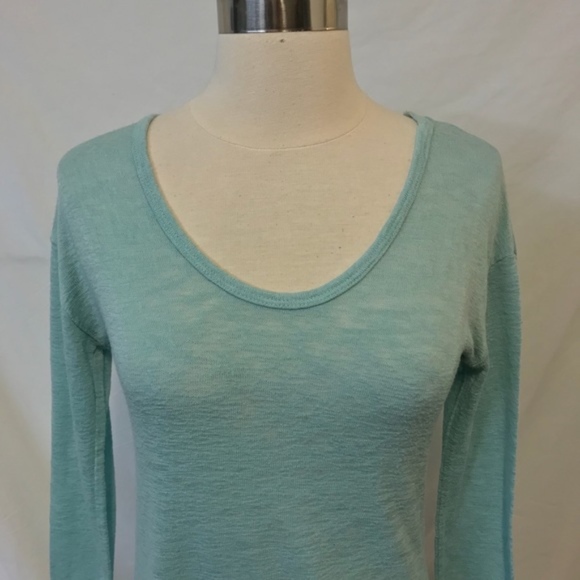 Soprano Light Blue Knit Sheer Asymmetrical Hem Top Small - Picture 2 of 7